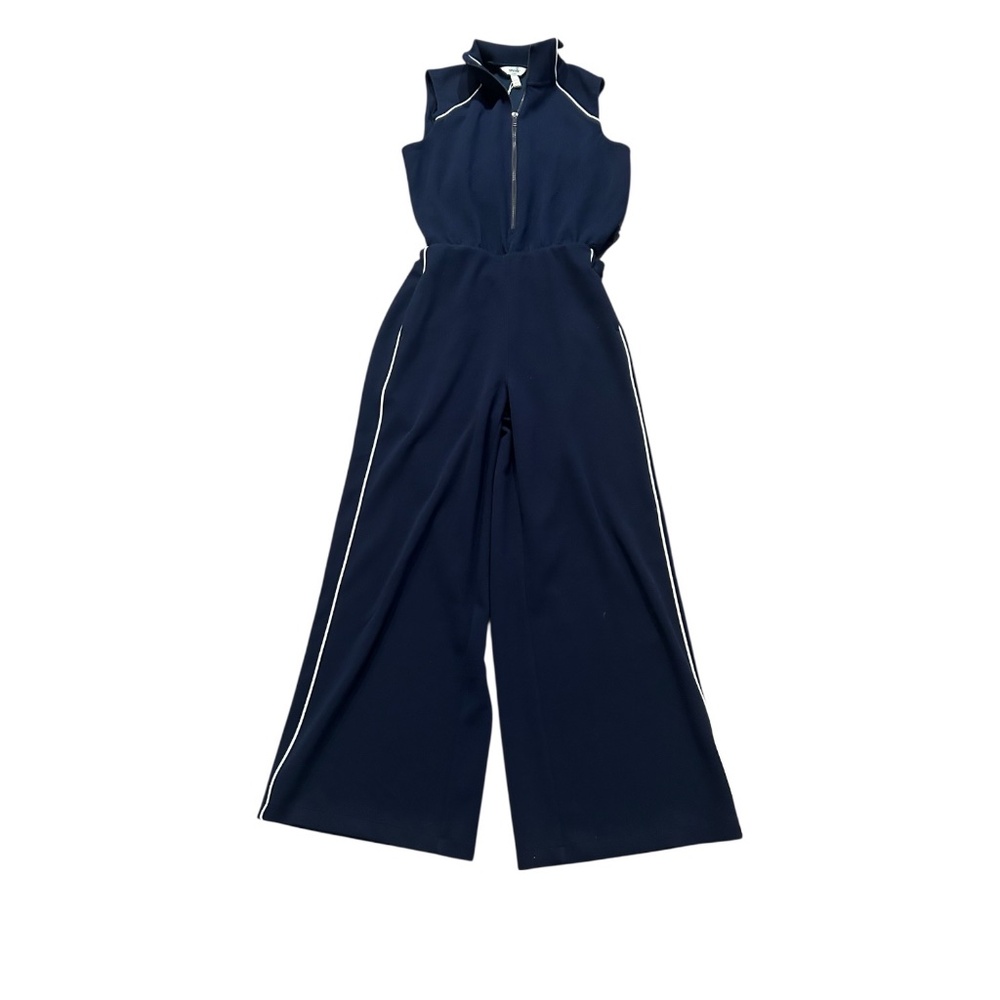 SPANX Navy Sleeveless Wide-Leg Jumpsuit with White Piping